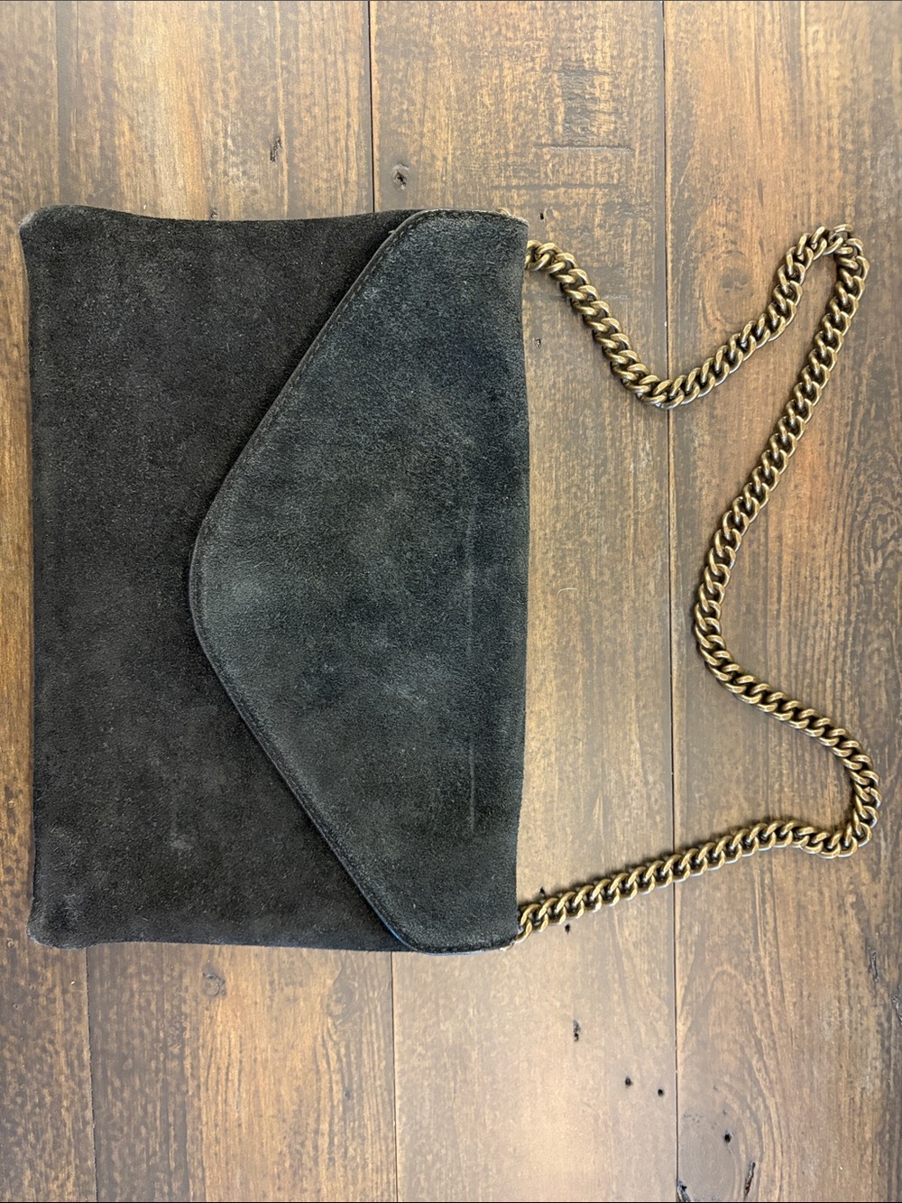 J. Crew Black Suede 100% Leather Crossbody with Gold Chain Strap